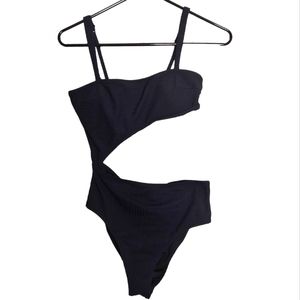 Shade & Shore Women's Black Ribbed Asymmetrical One Piece Swimsuit Size Small